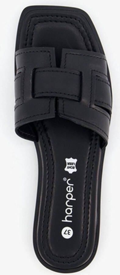 Harper leren dames slippers zwart