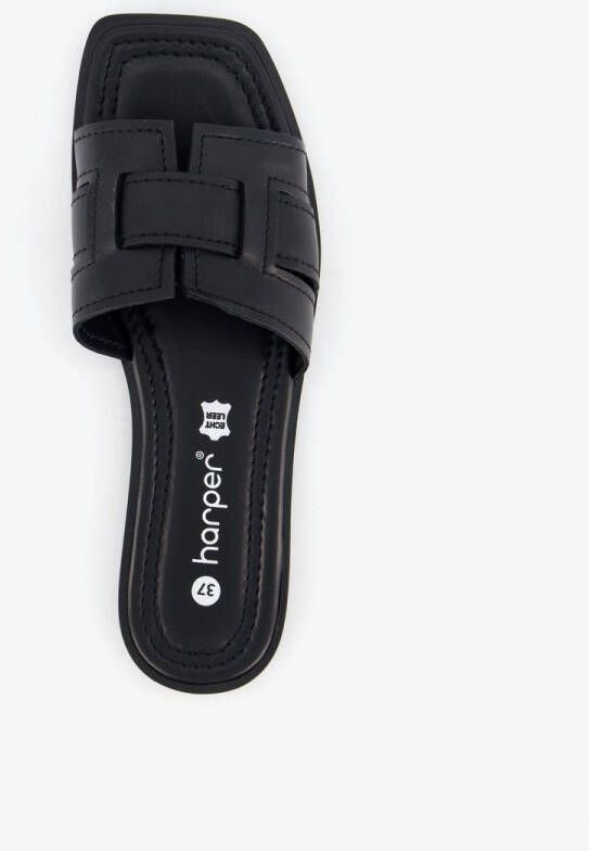 Harper leren dames slippers zwart