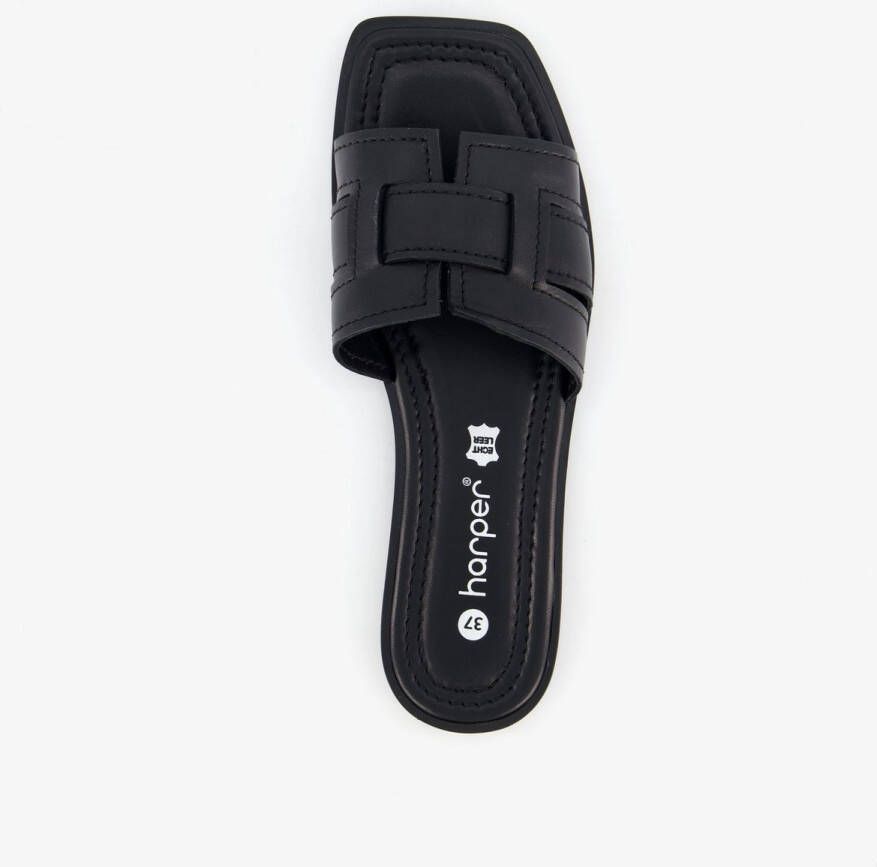 Harper leren dames slippers zwart