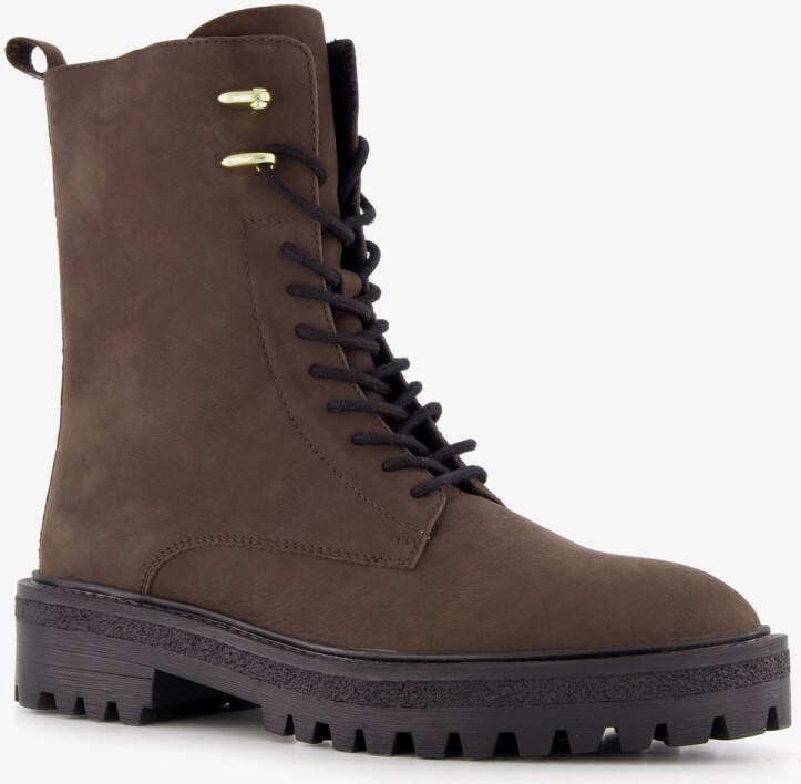 Harper leren dames veterboots bruin Uitneembare zool