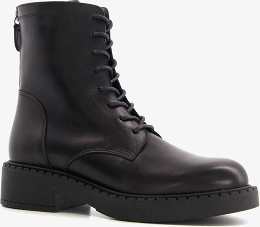 Harper leren dames veterboots met dubbele rits Zwart