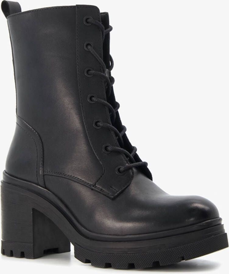 Harper leren dames veterboots met hak zwart