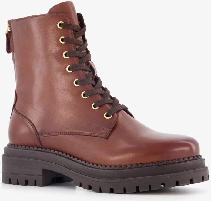 Harper leren dames veterboots met rits cognac