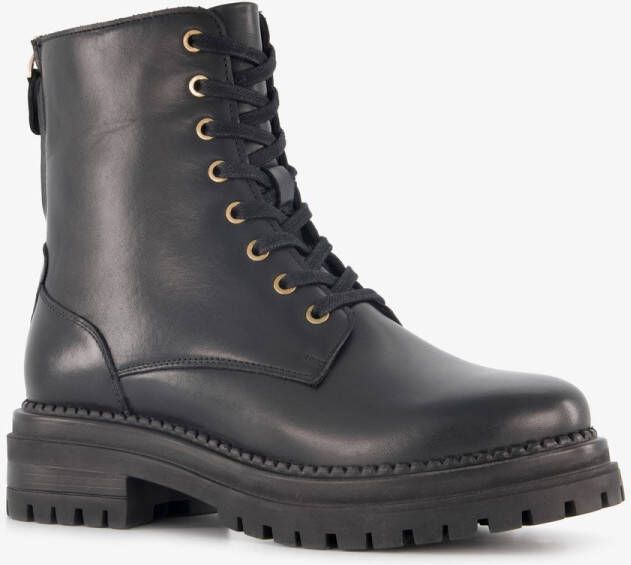 Harper leren dames veterboots met rits zwart