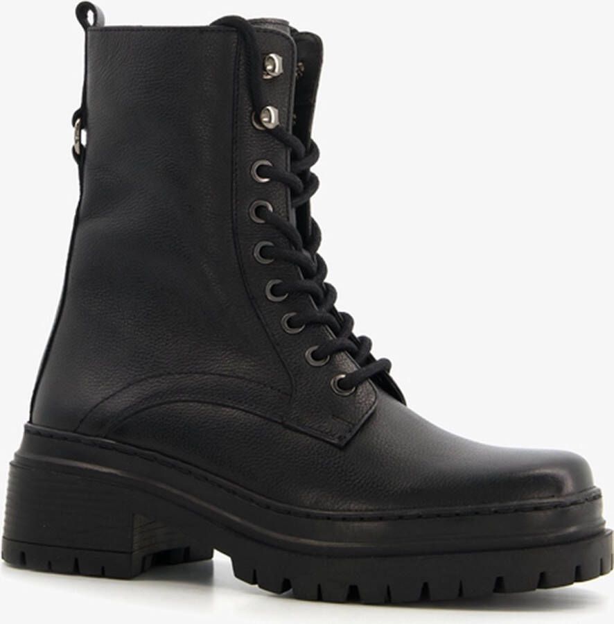 Harper leren dames veterboots zwart