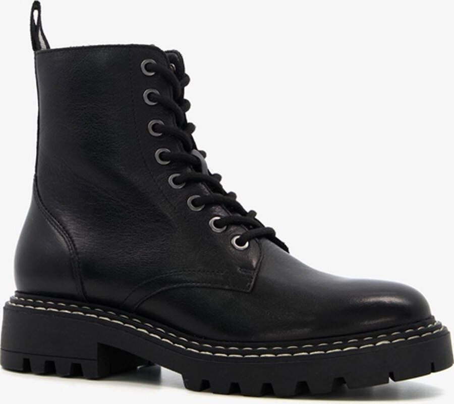 Harper leren dames veterboots zwart