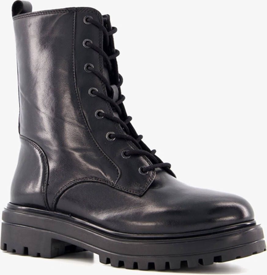 Harper leren dames veterboots Zwart