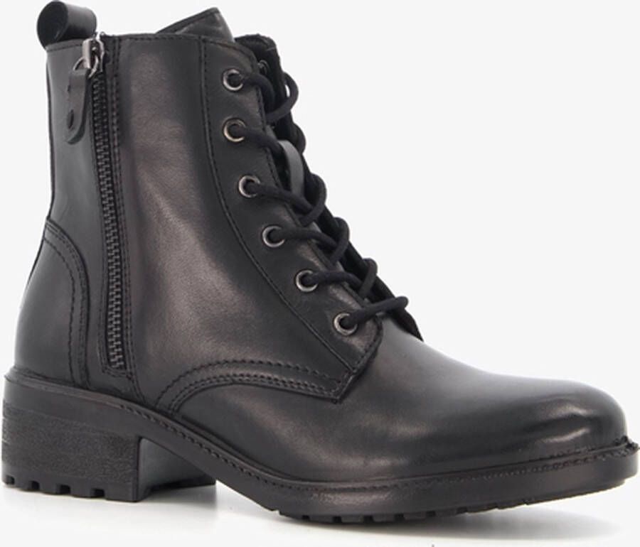 Harper leren dames veterboots zwart