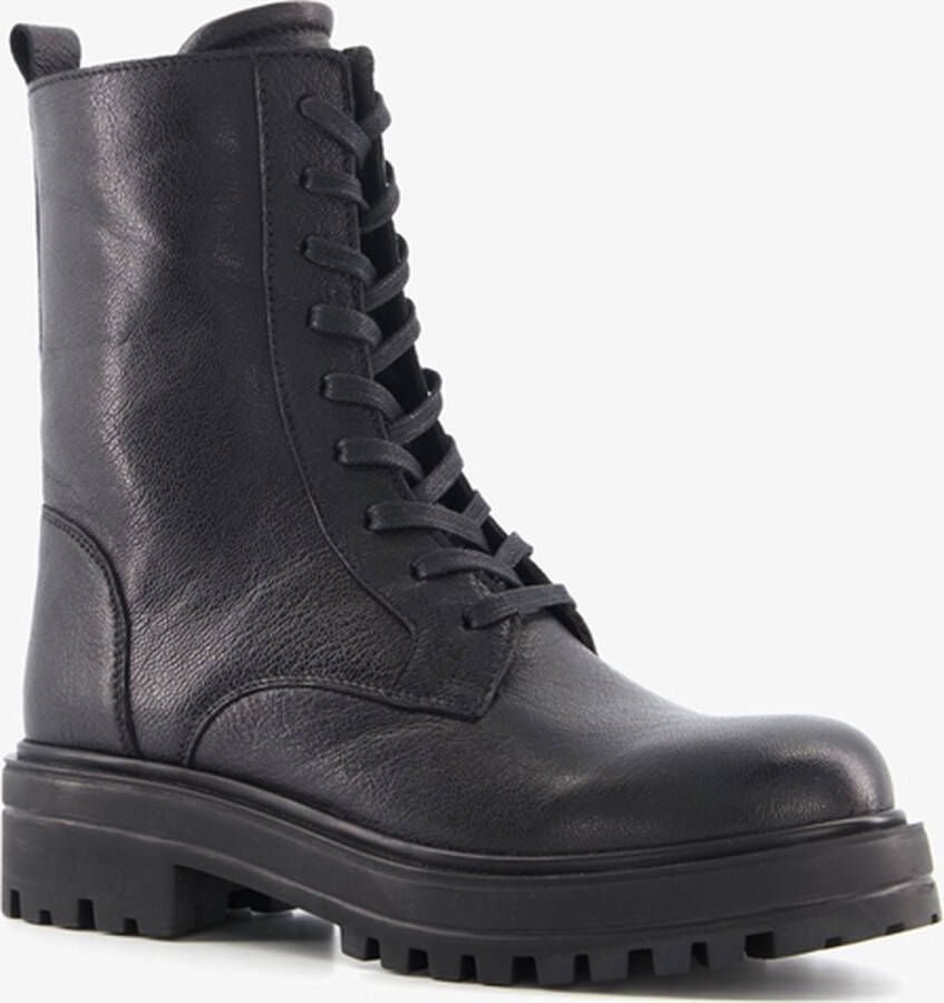 Harper leren dames veterboots zwart