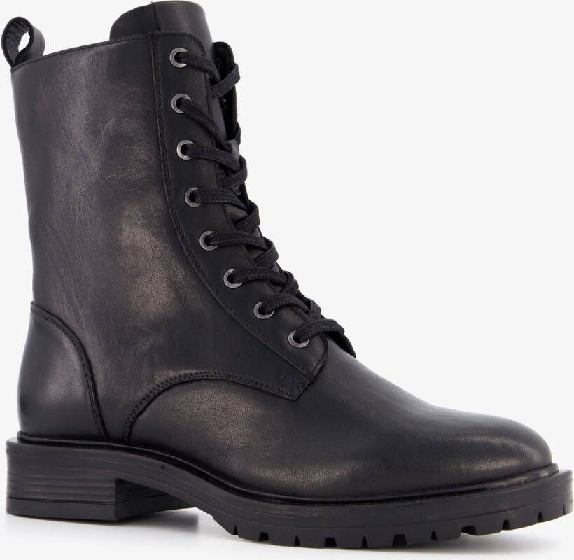 Harper leren dames veterboots zwart