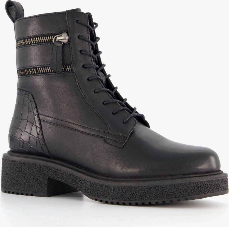 Harper leren dames veterboots zwart