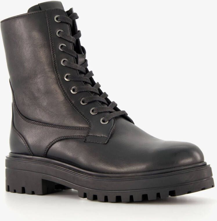 Harper leren dames veterboots zwart