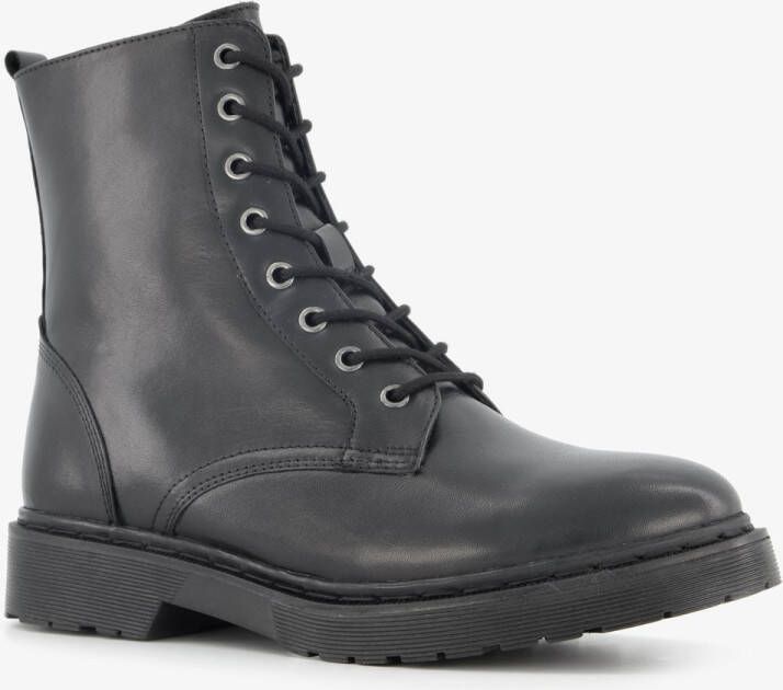 Harper leren dames veterboots zwart
