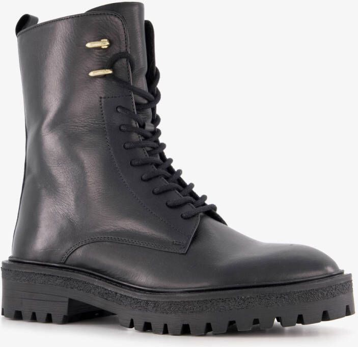 Harper leren dames veterboots zwart
