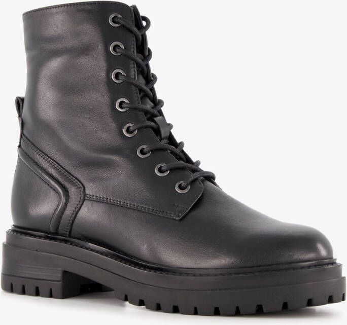 Harper leren dames veterboots zwart