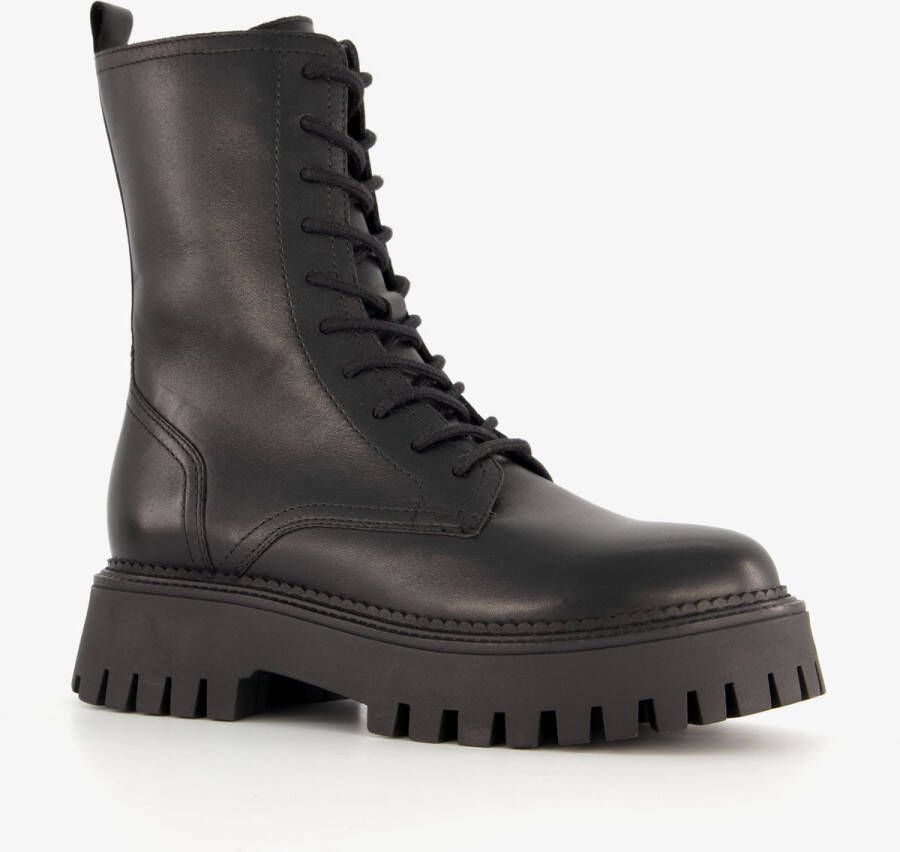 Harper leren veterboots met dikke zool zwart
