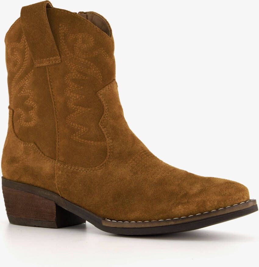 Harper suede dames cowboy western enkellaarsjes met hak Cognac Echt leer