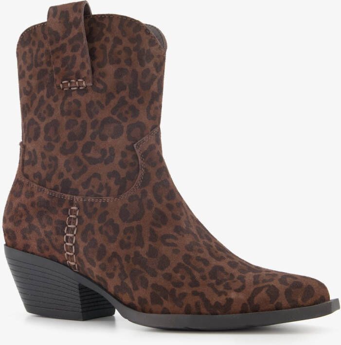 Harper suede dames cowboy western laarzen met panterprint bruin