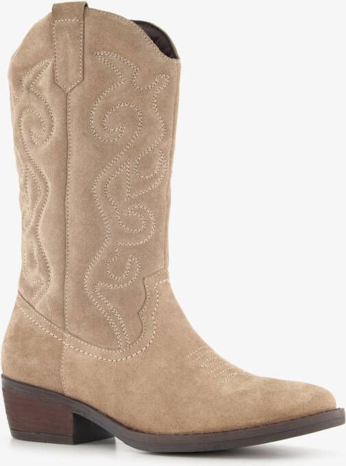 Harper suède dames cowboylaarzen beige Echt leer