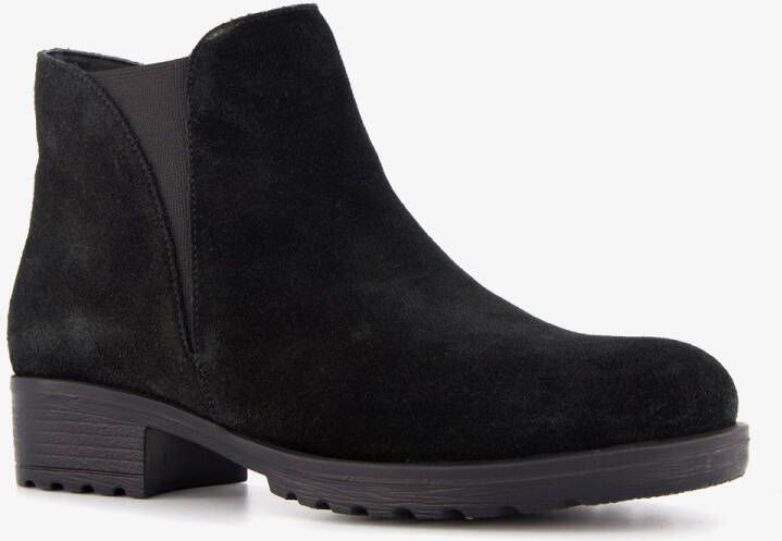 Harper suede dames enkellaarsjes lage hak zwart Echt leer