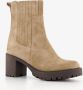 Harper suede dames enkellaarsjes met hak beige Echt leer - Thumbnail 1