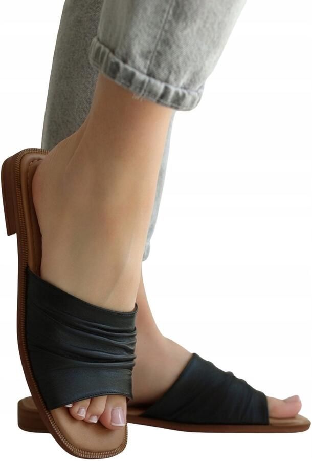 Harpers Dames Leren Slippers Herinde Zwart Vierkant