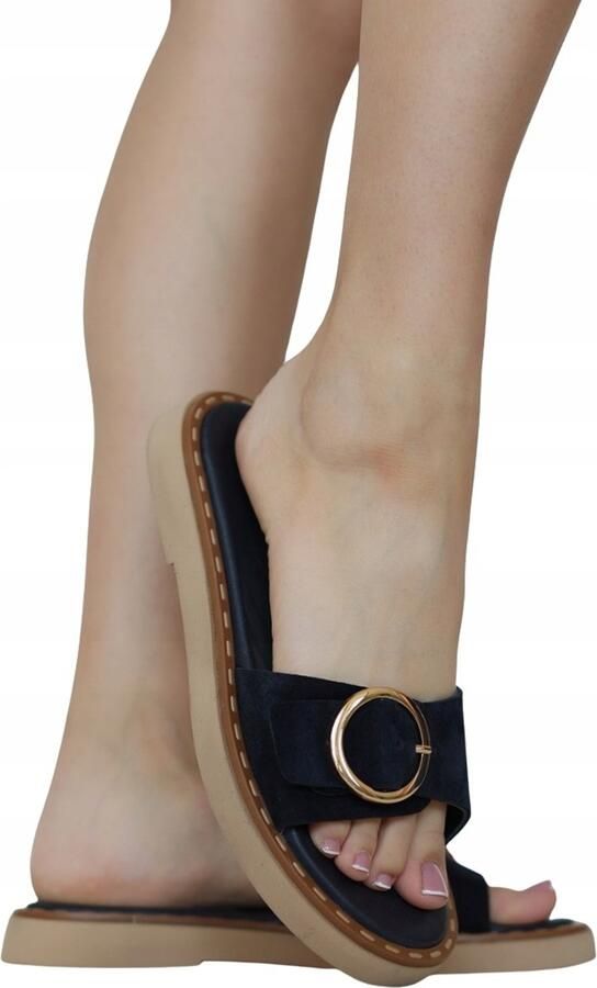 Harpers Dames suède instappers Otrinna navy met gouden gesp