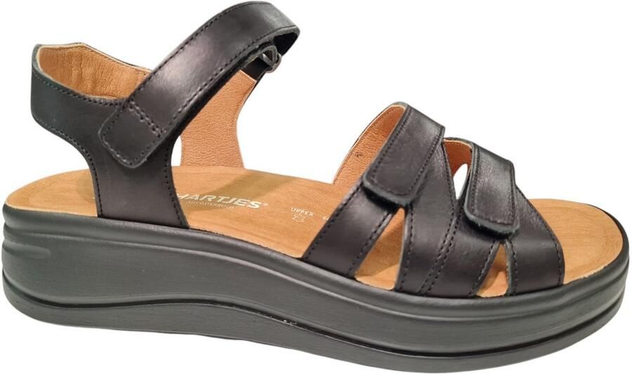 Hartjes Zwarte Leren Dames Sandalen Zwart