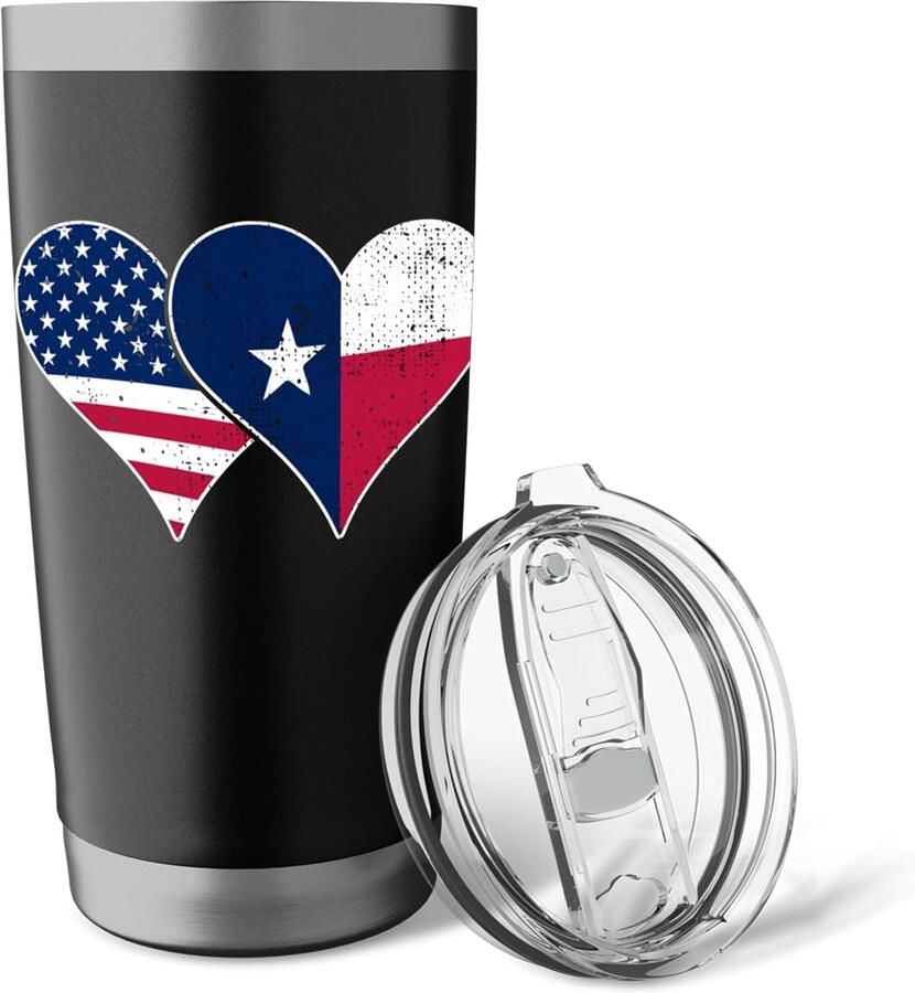 Hartjes met Amerikaanse en Texas vlaggen dubbele wand thermobeker