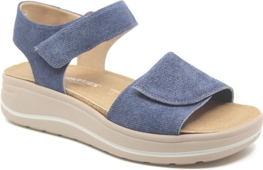 Hartjes WOOGIE 132.2002 40 65.00 Jeansblauwe dames sandalen met klittenband sluiting en uitneembaar voetbed