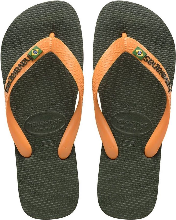 Havaianas Brasil Logo Unisex Slippers Green Olive Vibrant Orange