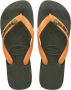 Havaianas Brasil Logo Unisex Slippers Green Olive Vibrant Orange - Thumbnail 1