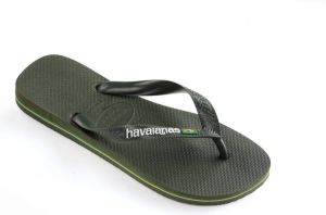 Havaianas Brasil Logo Unisex Slippers Green Olive Vibrant Orange
