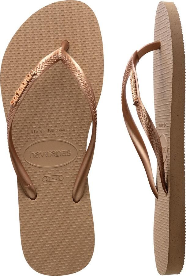 HAVAIANAS Teenslippers Dames Slim Logo Metallic Maat: 35 36 Materiaal: Rubber Kleur: Bruin