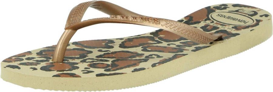 Havaianas Slim Animals teenslippers met panterprint roségoud