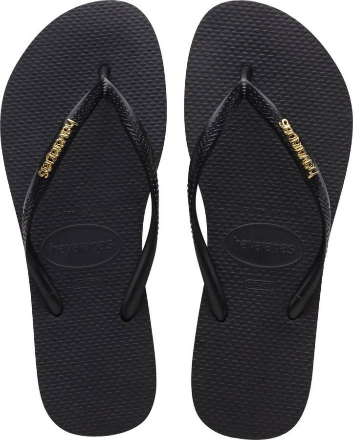 HAVAIANAS Teenslippers Dames Slim Logo Metallic Maat: 35 36 Materiaal: Rubber Kleur: Zwart - Foto 3