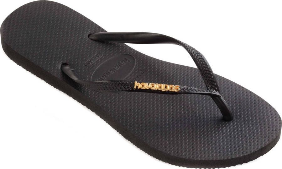 Havaianas Slim Logo Metallic Slippers Zwart Goud