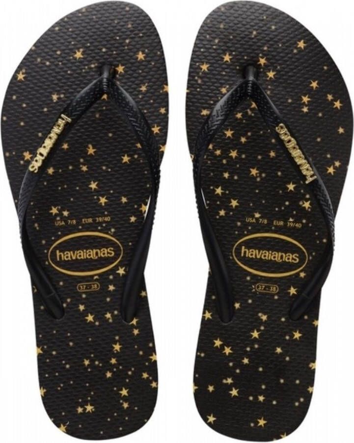 Havaianas Slim Metallic Print Dames Slippers Black Light Golden