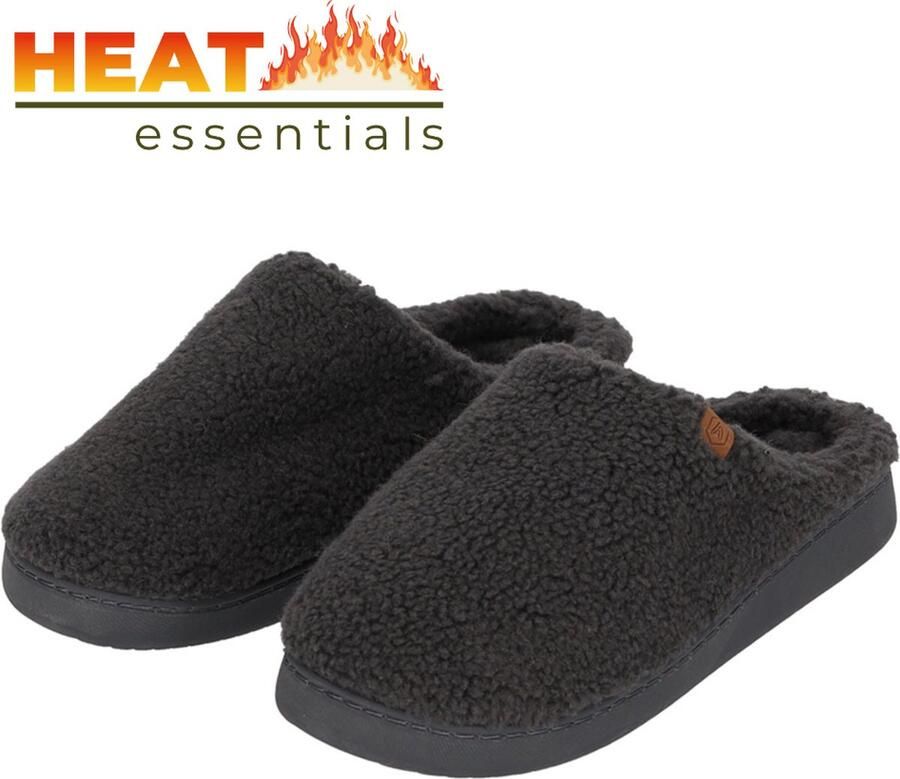 Heat Essentials Pantoffels Heren 45 46 Antraciet Sloffen Teddy Wol Sloffen Heren 46 Wollen Sloffen