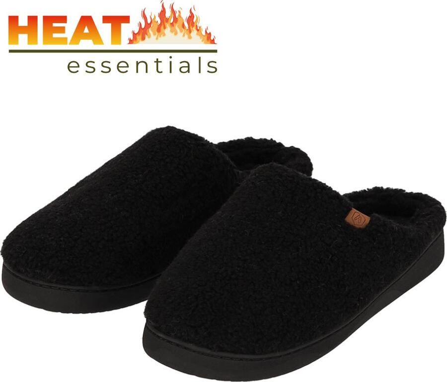 Heat Essentials Pantoffels Heren 45 46 Zwart Sloffen Teddy Wol Sloffen Heren 46 Wollen Sloffen