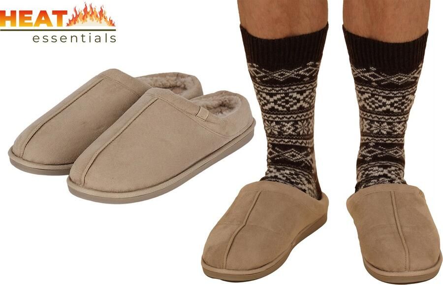 Heat Essentials Pantoffels Heren Beige Zand 43 44 Heren Pantoffels Sloffen Heren Suede Look