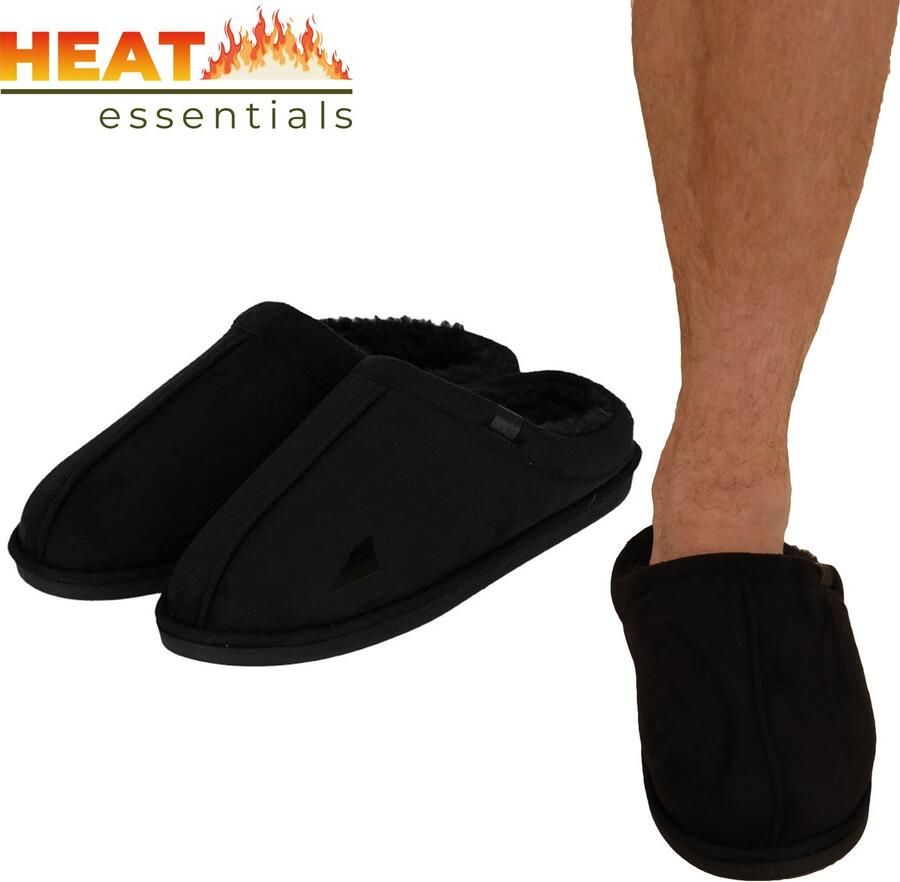 Heat Essentials Pantoffels Heren Zwart 41 42 Heren Pantoffels Sloffen Heren Suede Look