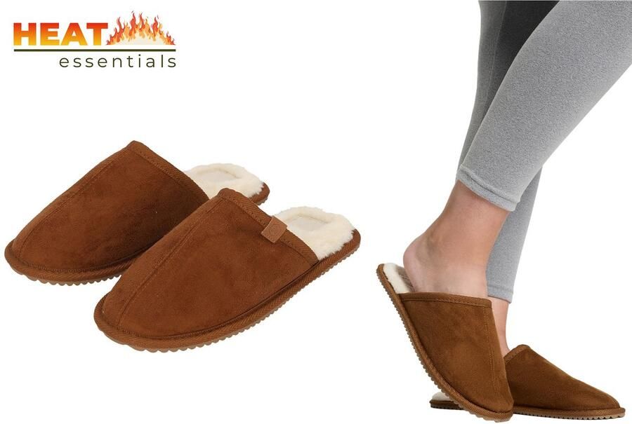 Heat Essentials Suede Pantoffels Dames Cogna Pantoffels Dames Instap Sloffen Dames