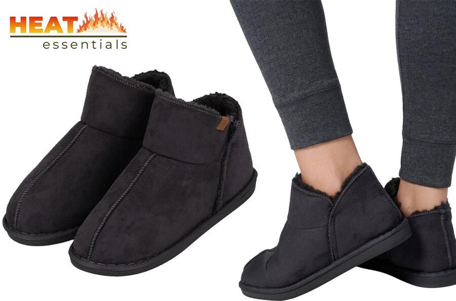 Heat Essentials Suede Pantoffels Dames Donkergrijs 37 38 Dames Pantoffels Sloffen Dames