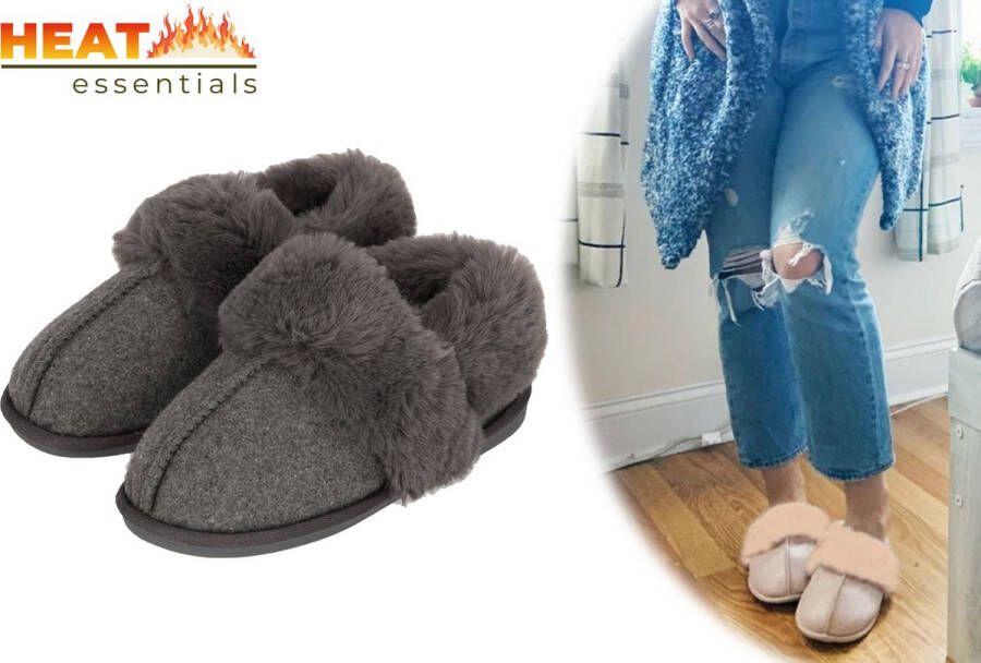 Heat Essentials Instap Sloffen Dames Vilt Grijs| |Dames Pantoffels Dames Sloffen Spaanse Sloffen Texelse Wollen Sloffen