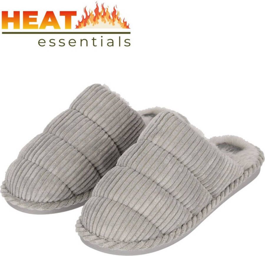 Heat Essentials Pantoffels Dames 37 38 Grijs Corduroy Sloffen Dames 38 Gewatteerde Corduroy Pantoffels Dames