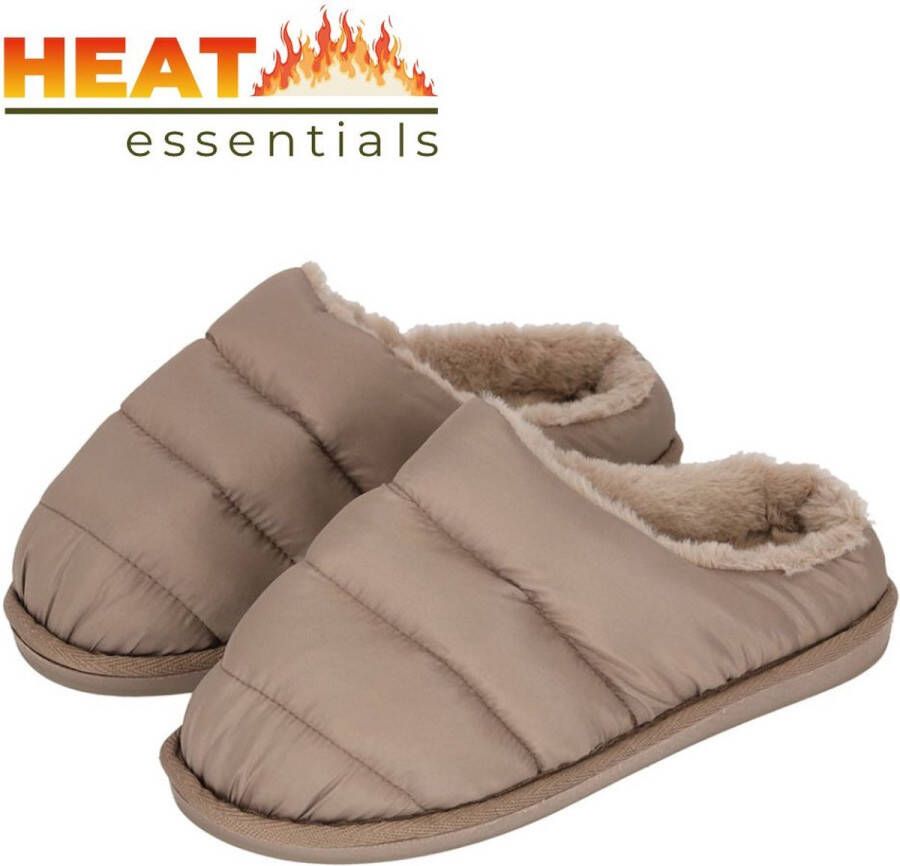 Heat Essentials Pantoffels Dames 37 38 Taupe Gewatteerd Sloffen Dames 38 Gewatteerde Pantoffels Dames