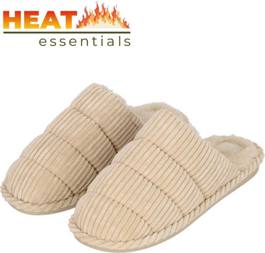 Heat Essentials Pantoffels Dames 39 40 Zand Corduroy Sloffen Dames 40 Gewatteerde Corduroy Pantoffels Dames