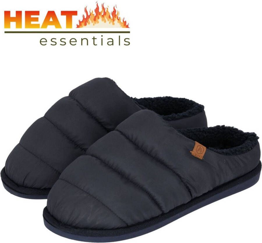 Heat Essentials Pantoffels Heren 41 42 Navy Blauw Gewatteerd Sloffen Heren 42 Gewatteerde Pantoffels Heren