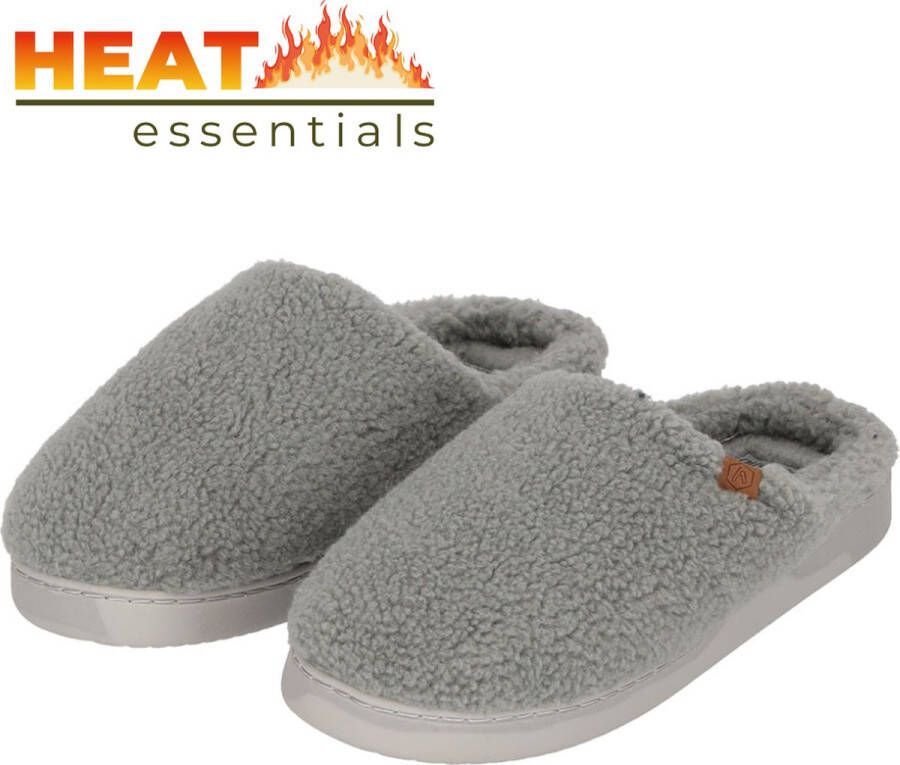 Heat Essentials Pantoffels Heren 41 42 Grijs Sloffen Teddy Wol Sloffen Heren 42 Wollen Sloffen